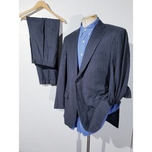 Ravazzolo Loro Piana 54L 44L Gray Blue Stripe Suit Jacket 38 x 31 Pants Merino